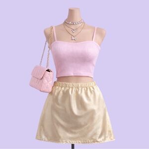 Vintage Handmade Gold Satin Mini Skirt | Y2K Glam | Size L Coquette Preppy Chic